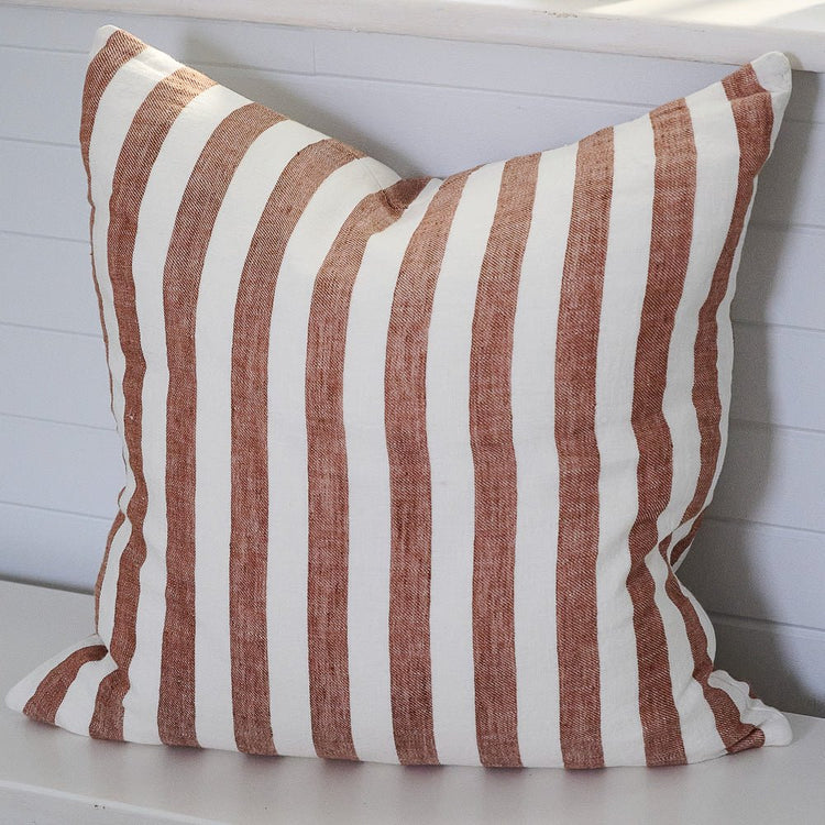 Santi Linen Cushion - Off White/Nutmeg Stripe