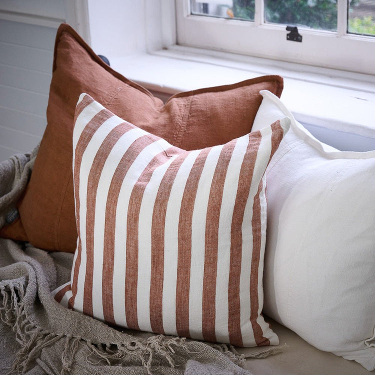 Santi Linen Cushion - Off White/Nutmeg Stripe