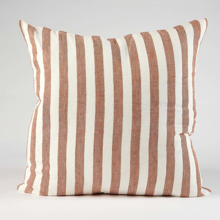 Santi Linen Cushion - Off White/Nutmeg Stripe