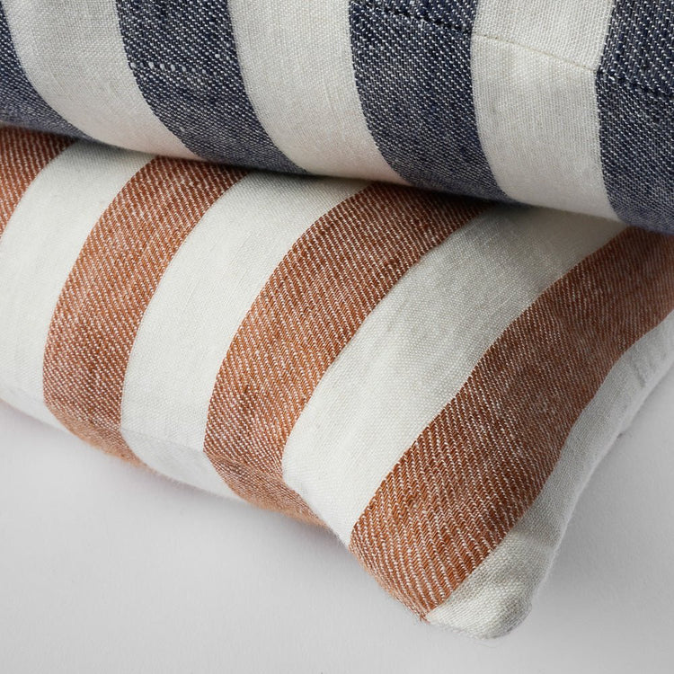 Santi Linen Cushion - Off White/Nutmeg Stripe