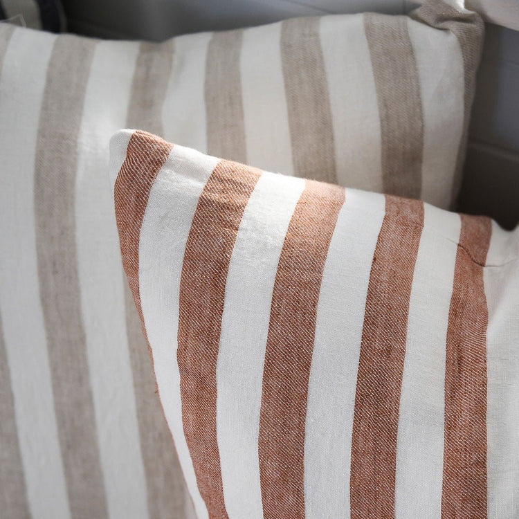 Santi Linen Cushion - Off White/Nutmeg Stripe