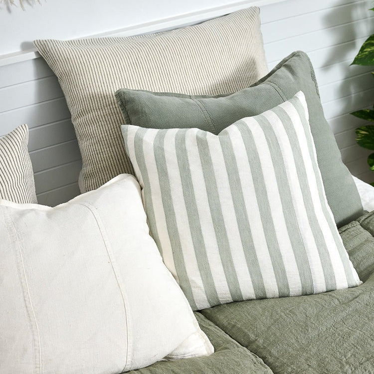 Santi Linen Cushion - Off White/Pistachio Stripe