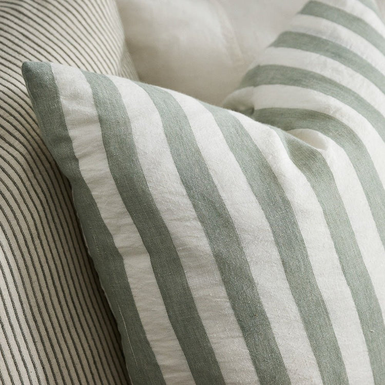Santi Linen Cushion - Off White/Pistachio Stripe