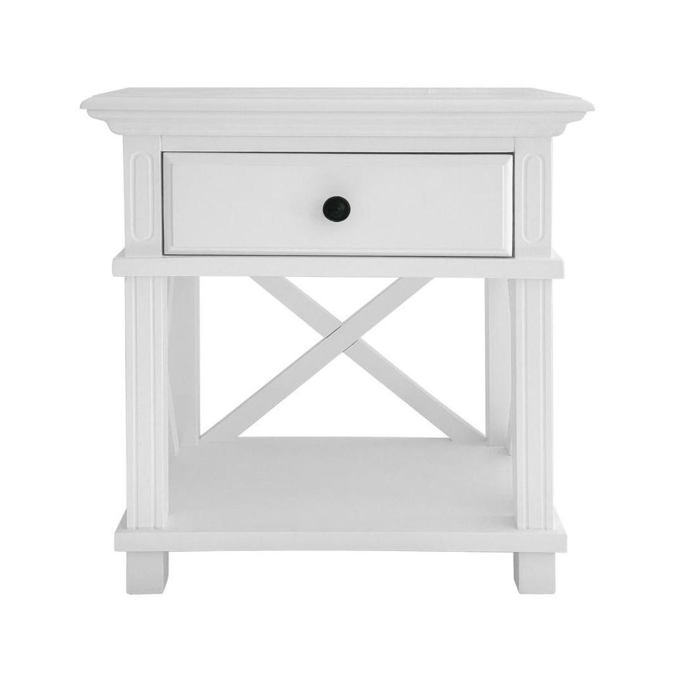 Sorrento Hamptons Bedside Table With Drawer - White