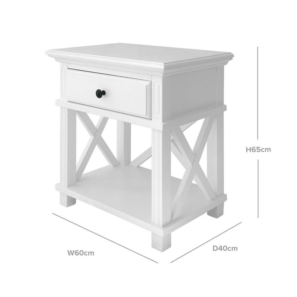 Sorrento Hamptons Bedside Table With Drawer - White