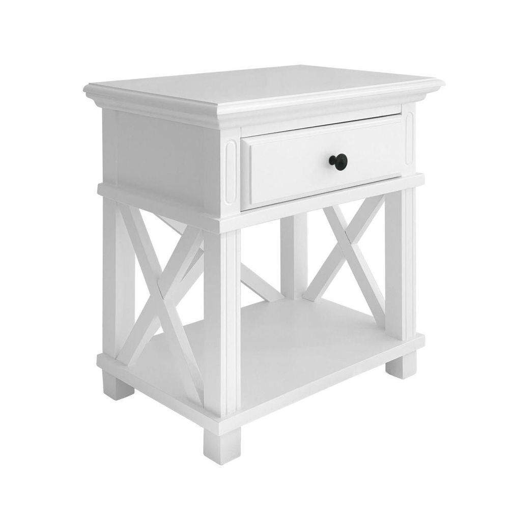 Sorrento Hamptons Bedside Table With Drawer - White
