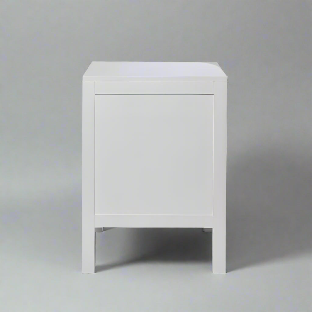 Santorini Hamptons Timber/Rattan Bedside Table - White