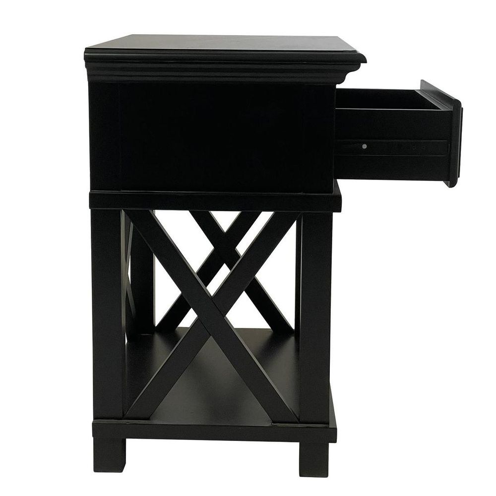 Sorrento Hamptons Bedside Table With Drawer - Black