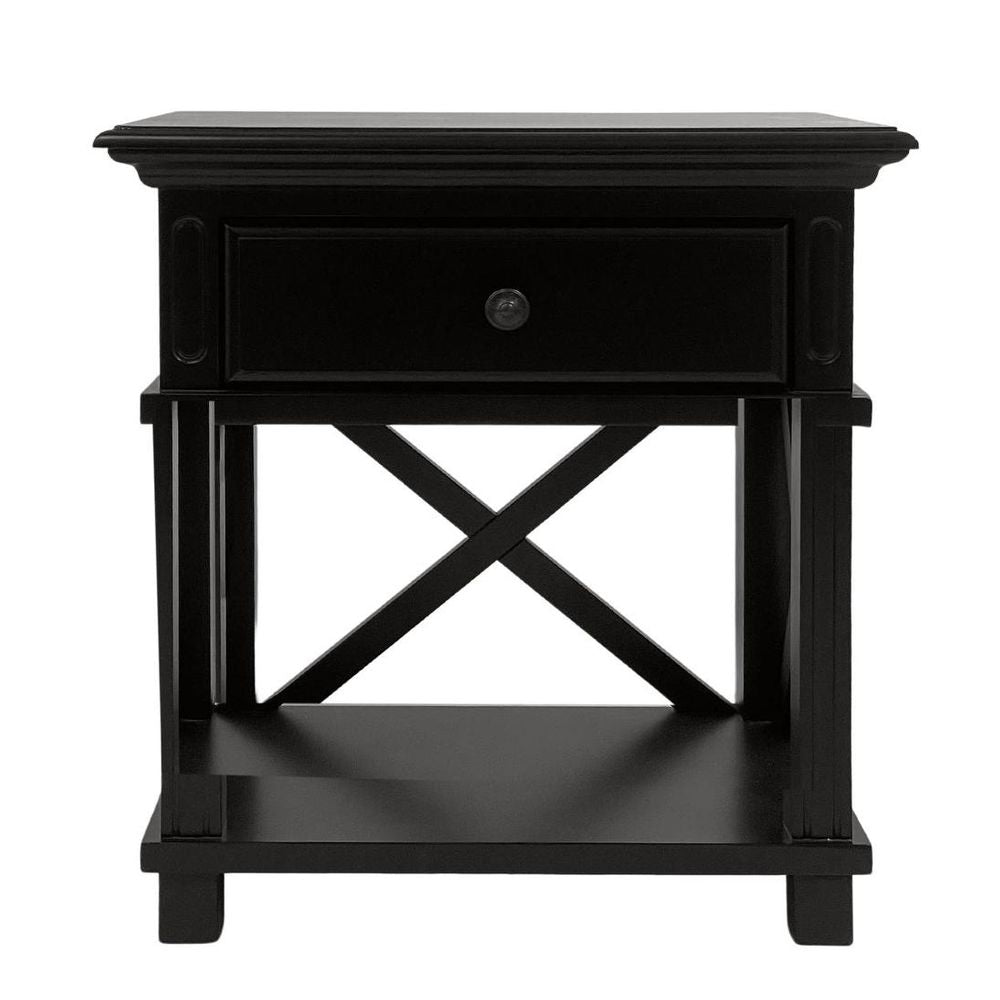 Sorrento Hamptons Bedside Table With Drawer - Black