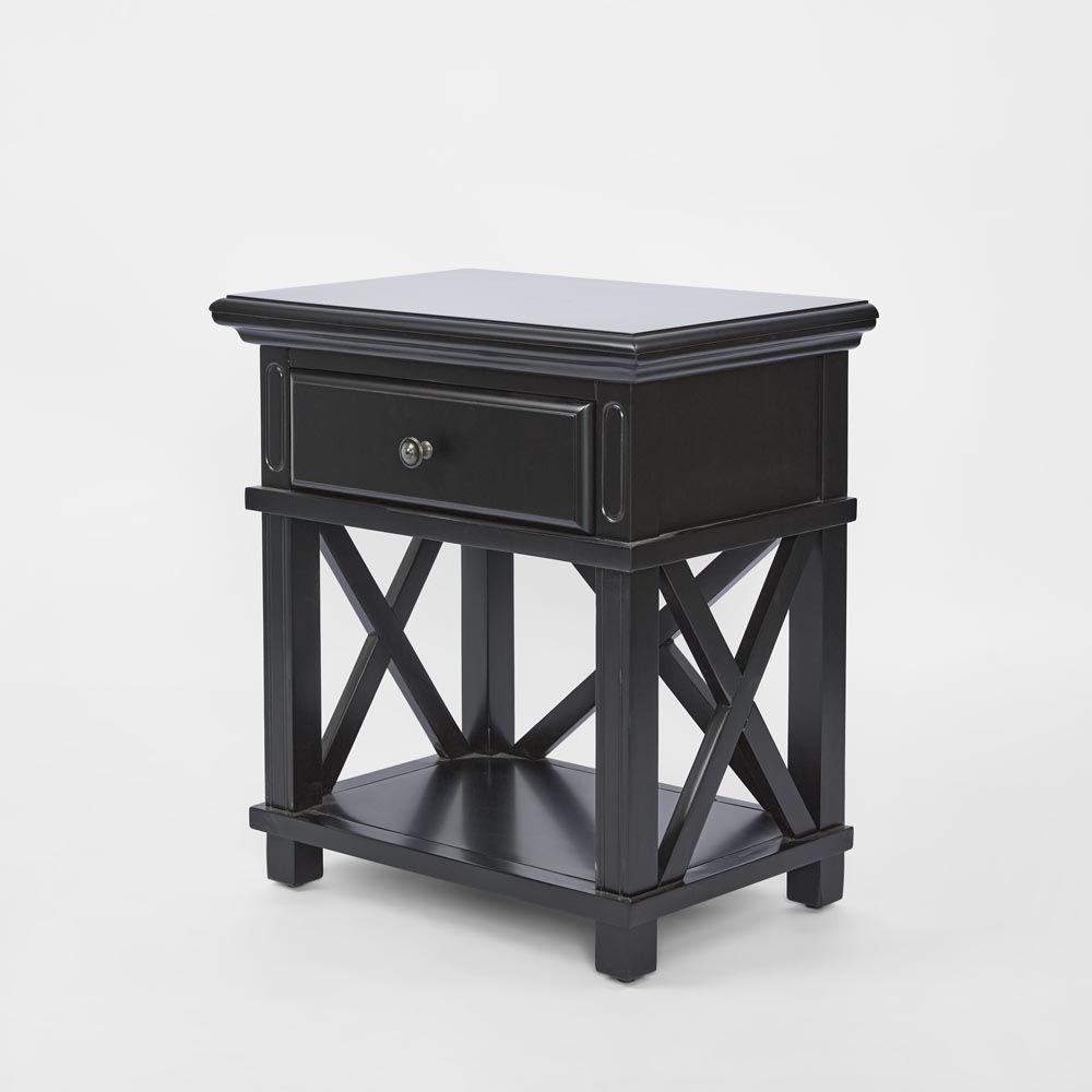 Sorrento Hamptons Bedside Table With Drawer - Black