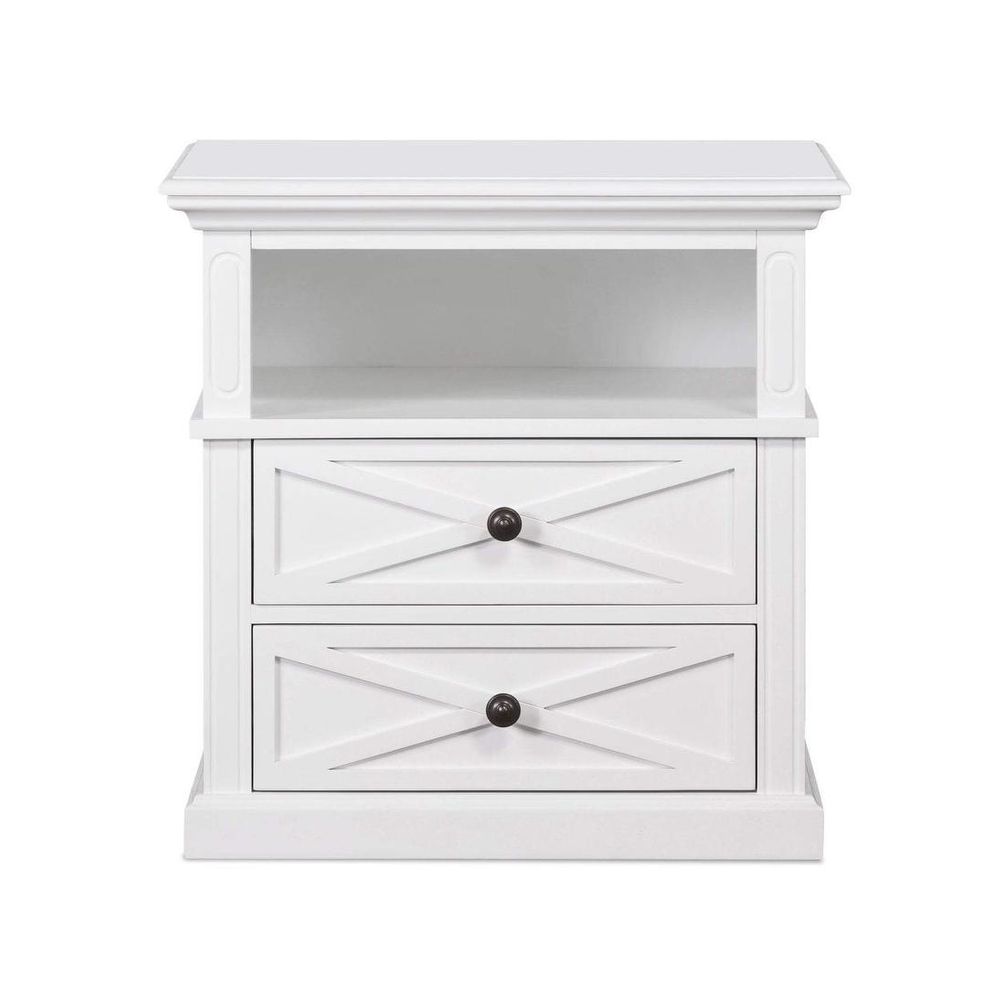 Sorrento Hamptons Medium 2 Drawer Bedside Table - White