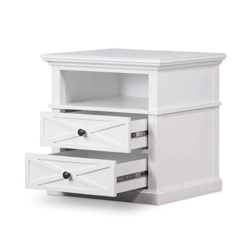 Sorrento Hamptons Medium 2 Drawer Bedside Table - White