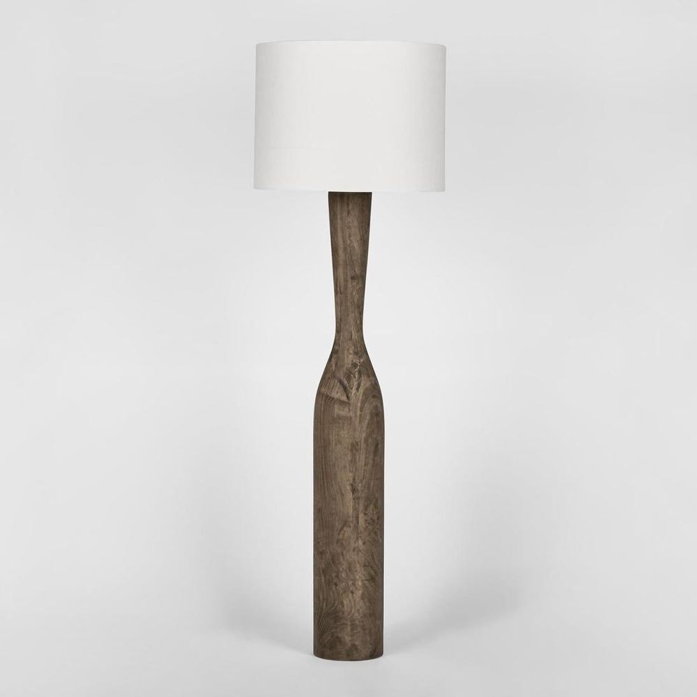 Callum Floor Lamp - Timber / White Shade
